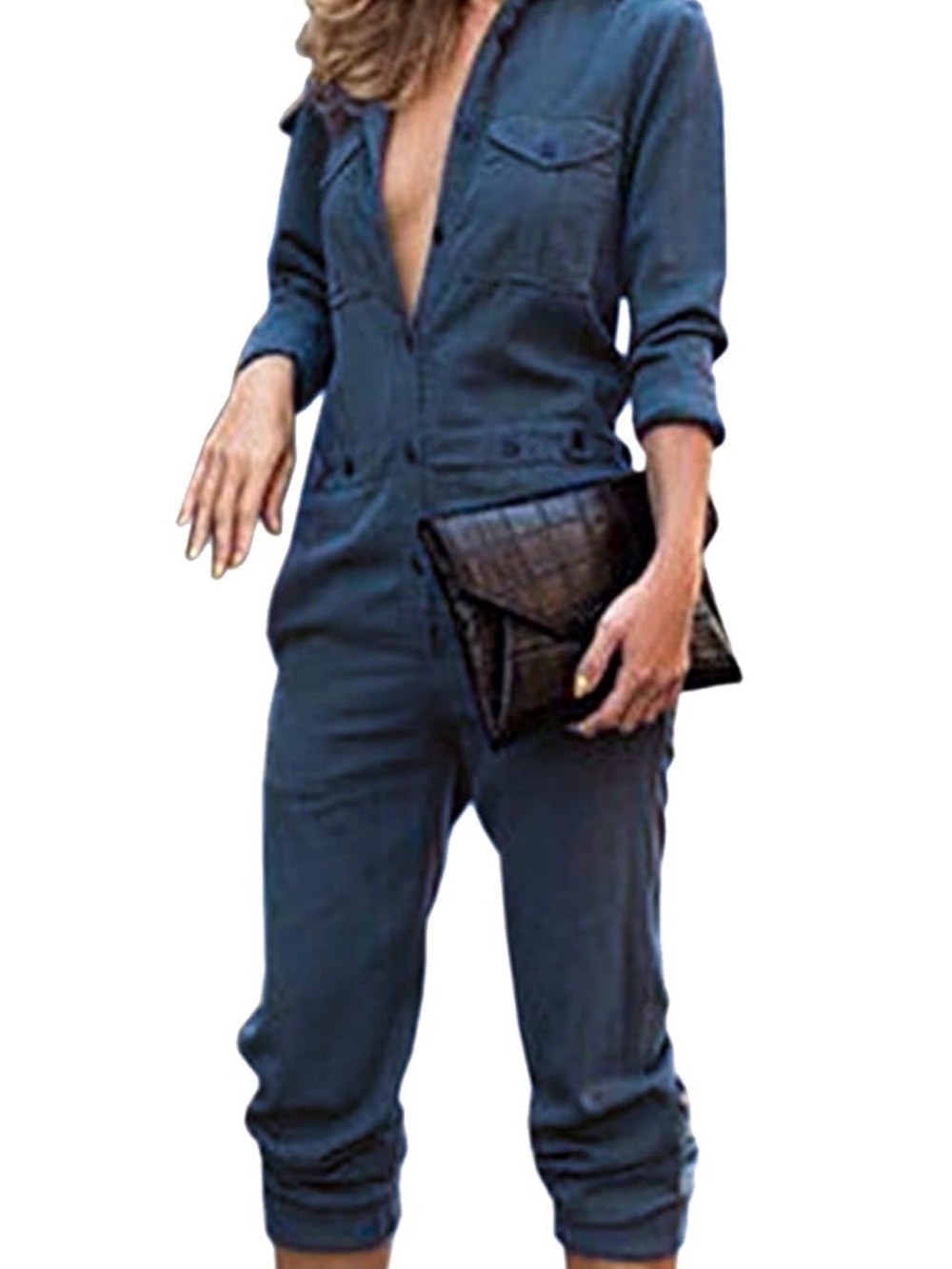 Womens Navy Utility Jumpsuit - Picture 2 of 2